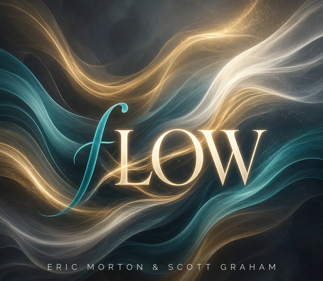 fLOW cover art: gold, white and teal ribbons of light with the fLOW title